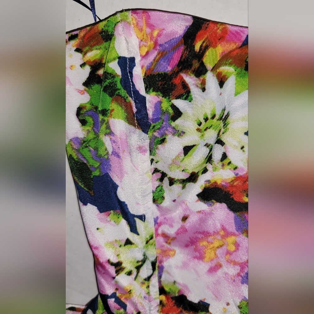 Leyden strapless floral dress extra small Xs spring summer Flowers Pink Green
